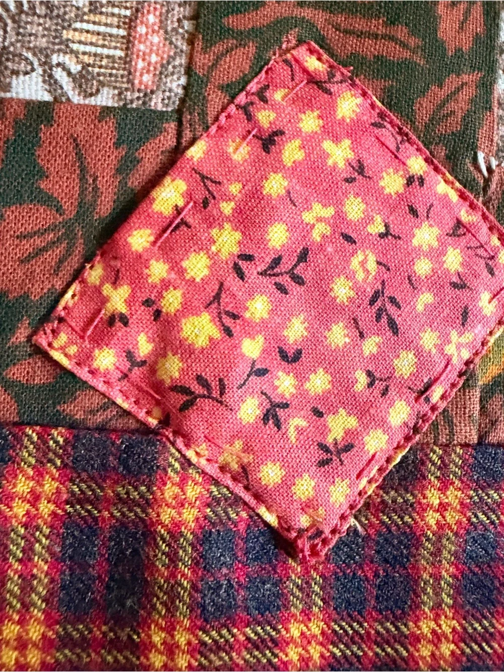 Vintage Handmade Patchwork Quilt Top Log Cabin Unfinished Craft Tablecloth 55x70